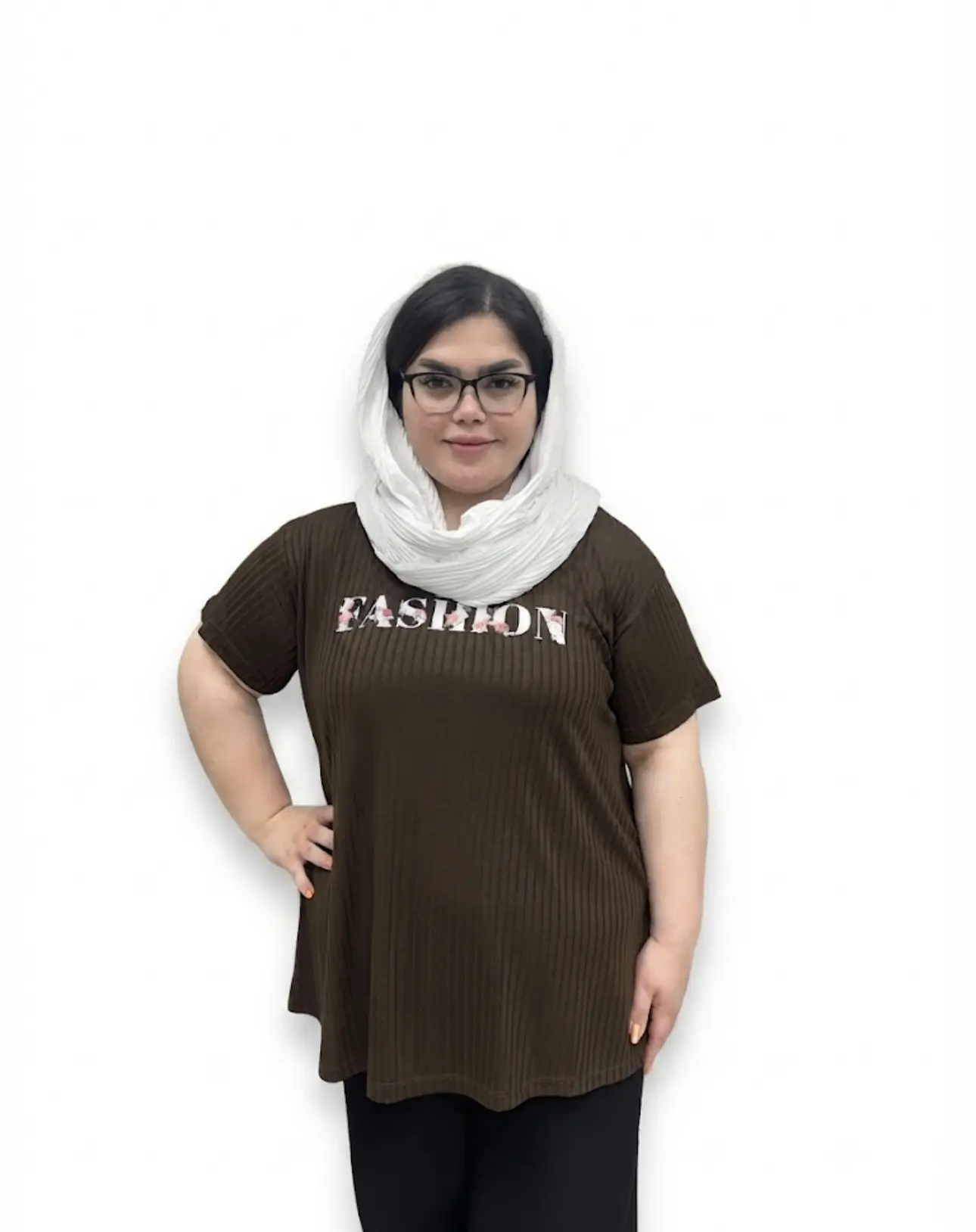 تیشرت سایز بزرگ زنانه طرح Fashion مدل سوزن خالی (کبریتی)